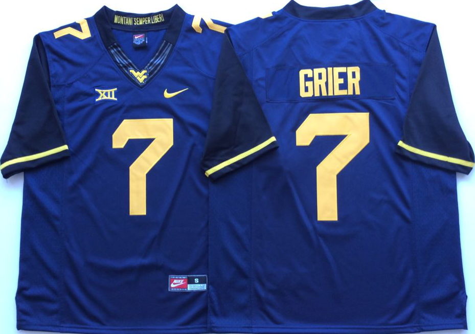 Men's West Virginia Mountaineers Will Grier #7 Navy Player Game Jersey sports jersey product view 1
