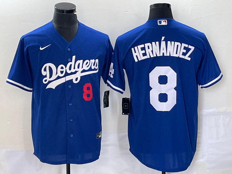 Men's Los Angeles Dodgers Enrique Hernandez #8 Blue Replica Player Jersey1 baseball jersey product view 1