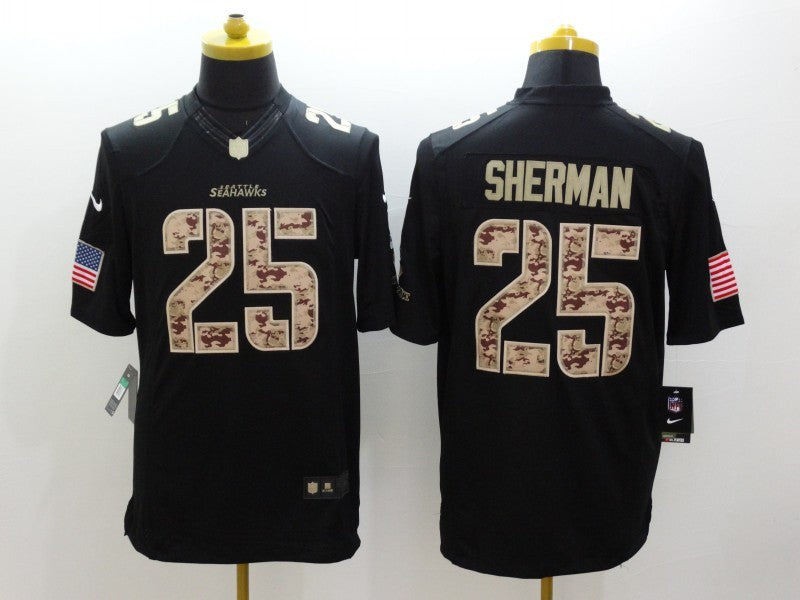 Men's Seattle Seahawks Richard Sherman #25 Black Game Player Jersey1 football jersey product view 1