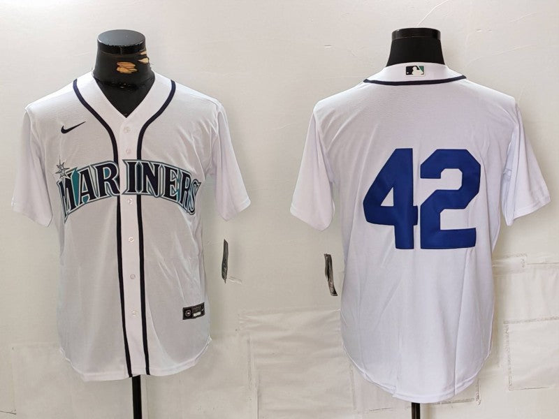 Men's Seattle Mariners #42 White 2024 Jackie Robinson Day Home Limited Jersey baseball jersey product view 1