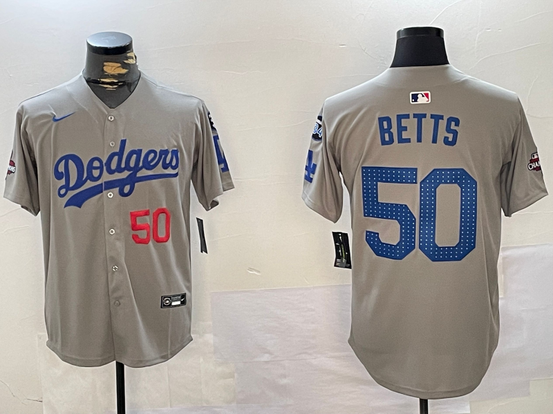 Men's Los Angeles Dodgers Mookie Betts Gray Game Player Jersey baseball jersey product view 1