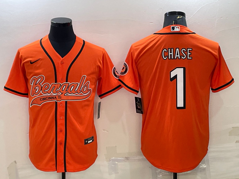 Men's Cincinnati Bengals Ja'Marr Chase #1 Orange Fashion Game Jersey1 football jersey product view 1