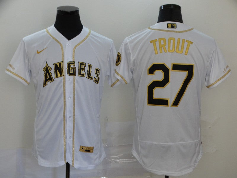 Men's Los Angeles Angels Mike Trout #27 White Sewn Baseball Jersey1 baseball jersey product view 1