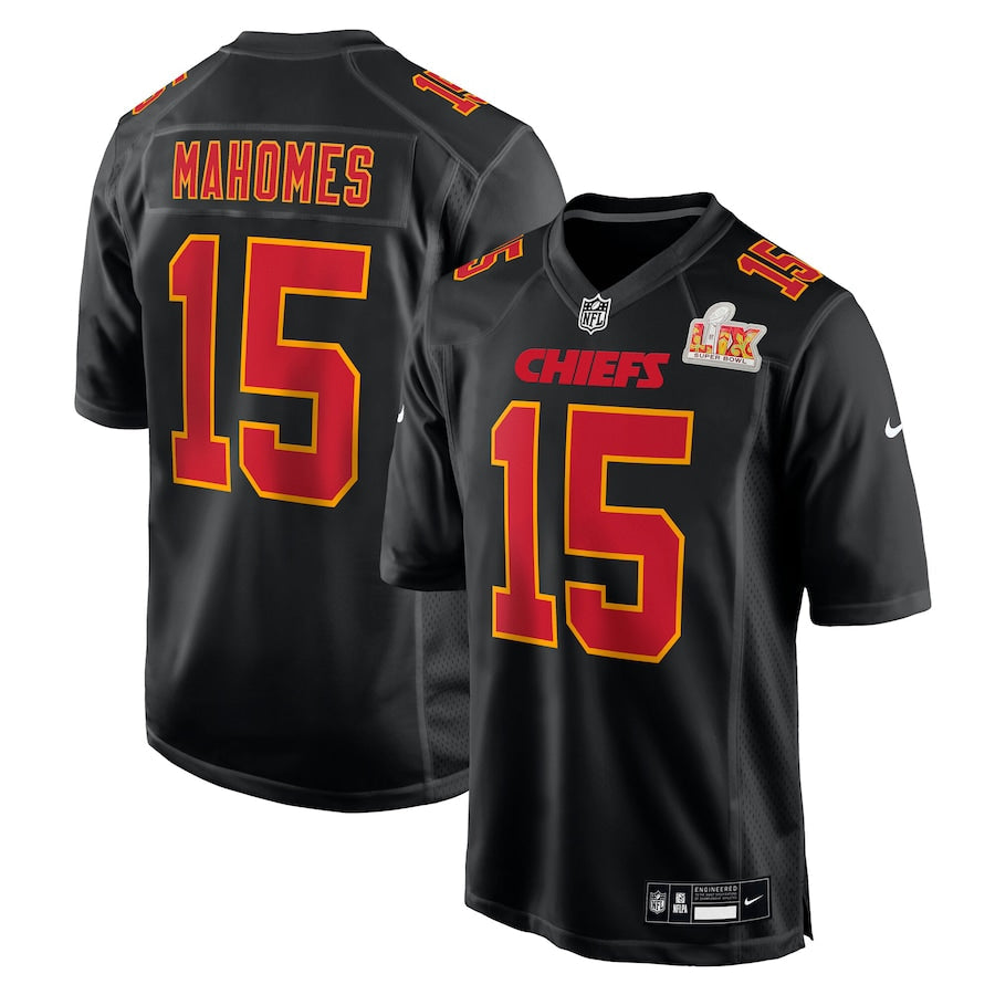 Men's Kansas City Chiefs Patrick Mahomes Carbon Black Super Bowl LIX Fashion Game Jersey football jersey product view 1