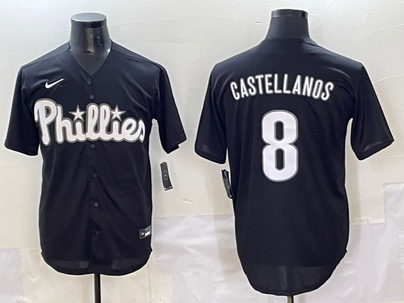 Men's Philadelphia Phillies Nick Castellanos Black Lights Out Replica Jersey baseball jersey product view 1