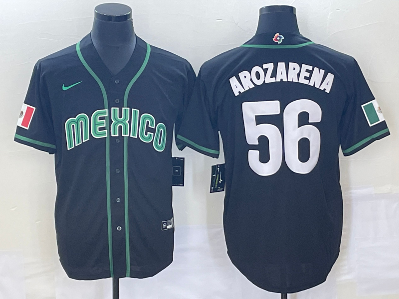 Men's 2023 World Baseball Classic Randy Arozarena Mexico Black Jersey baseball jersey product view 1
