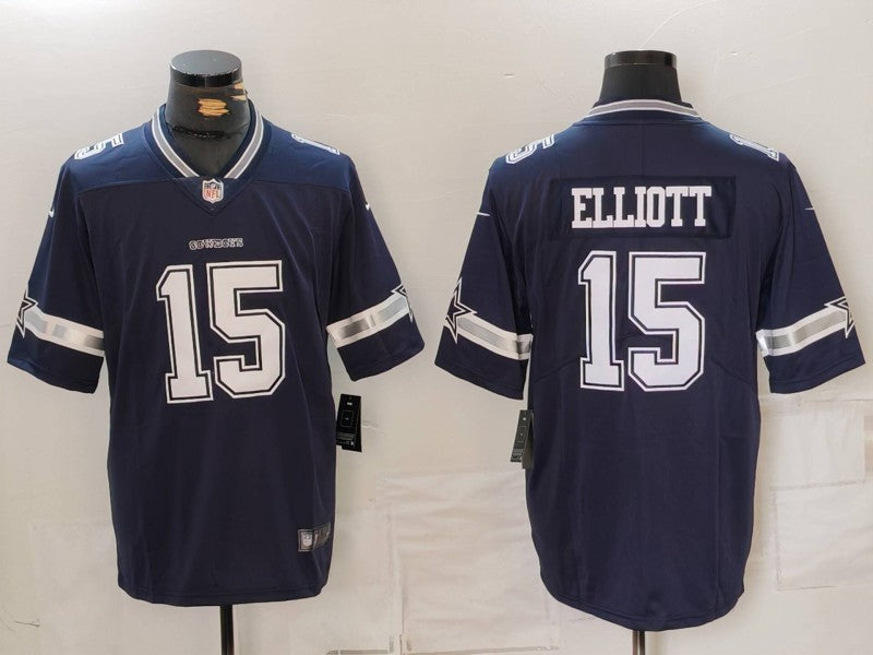 Men's Dallas Cowboys Ezekiel Elliott #15 Navy Game Jersey1 football jersey product view 1