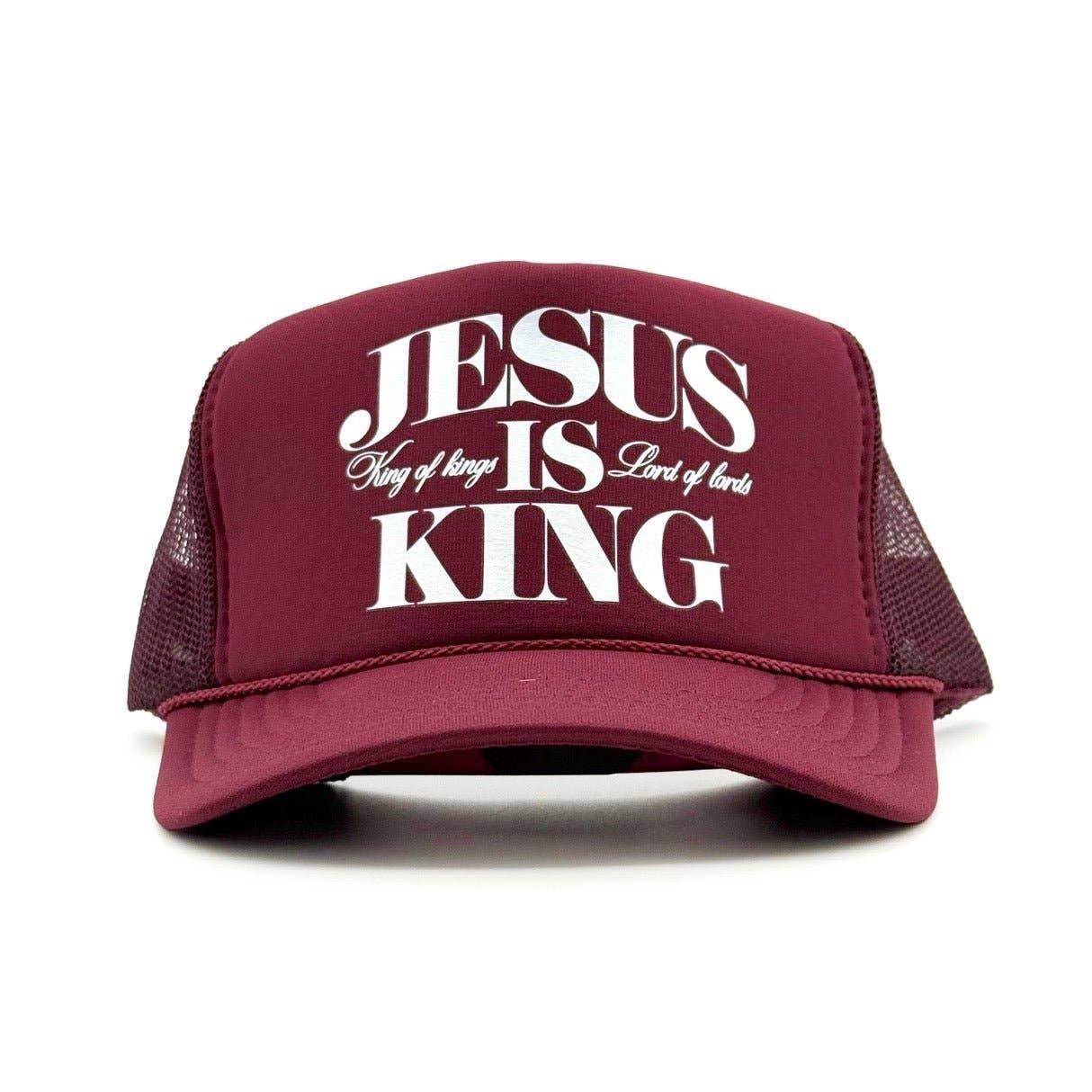 Jesus Is King Foam Trucker - Maroon Unisex T-shirt, Sweatshirt, Hoodie, Long Sleeve Tee - T-Shirt, Sweatshirt, Hoodie