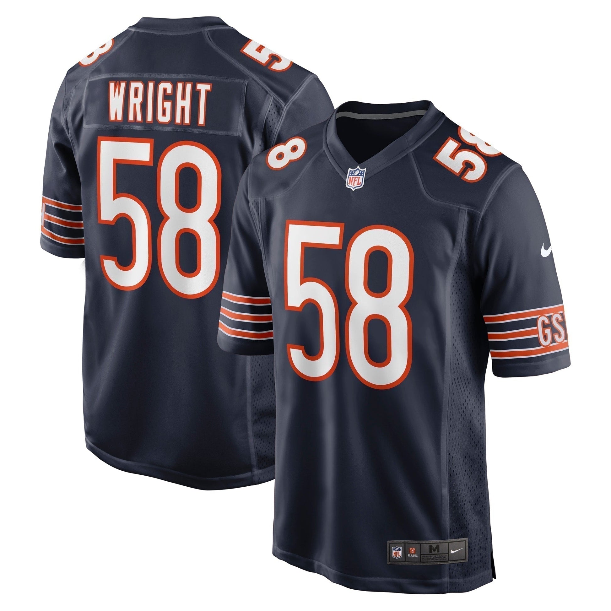 Darnell Wright Chicago Bears Game Jersey - Navy football jersey product view 1