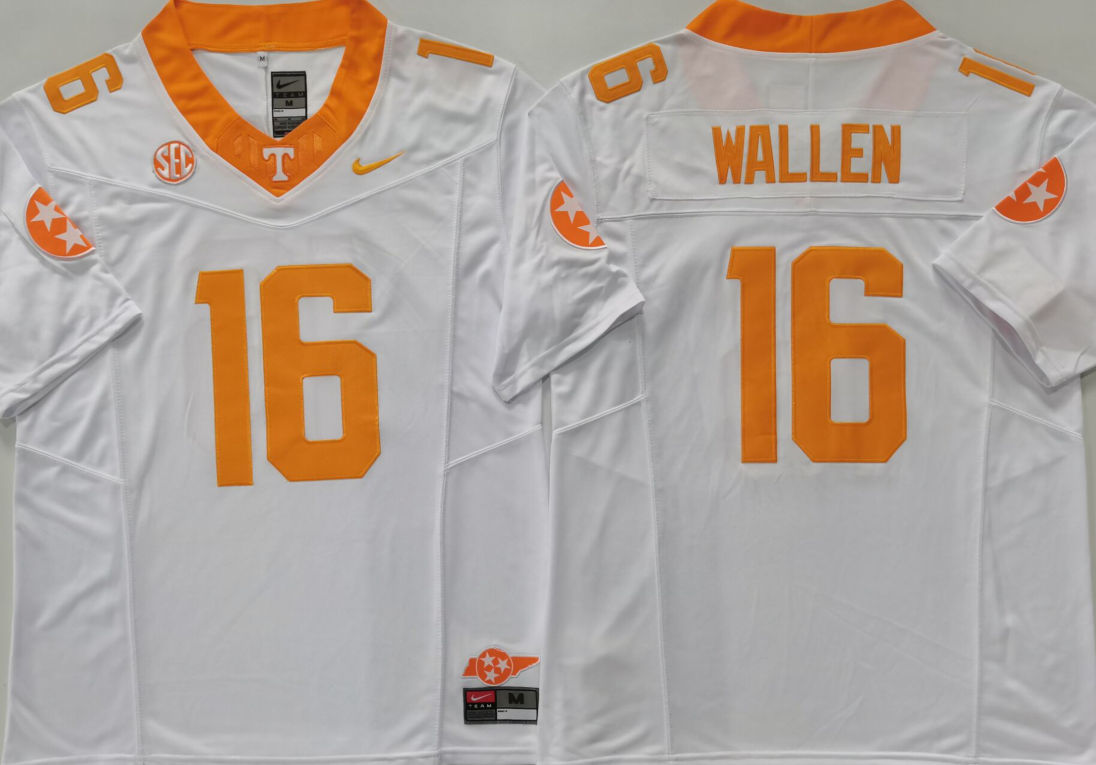 Men's Tennessee Volunteers Morgan Wallen #16 White Game Jersey sports jersey product view 1