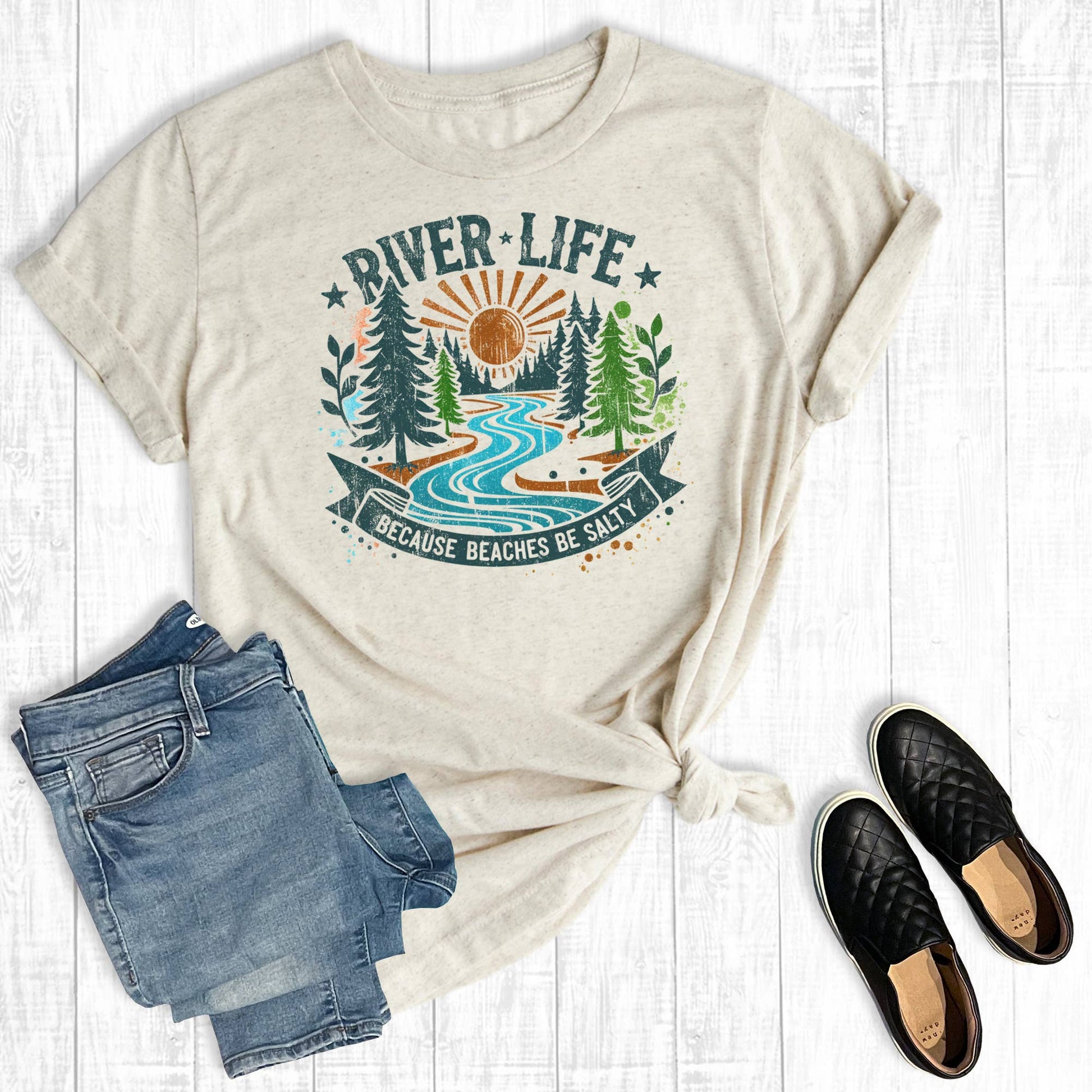 Retro Summer Forest River Live Graphic Tee Unisex T-shirt, Sweatshirt, Hoodie, Long Sleeve Tee - T-Shirt, Sweatshirt, Hoodie