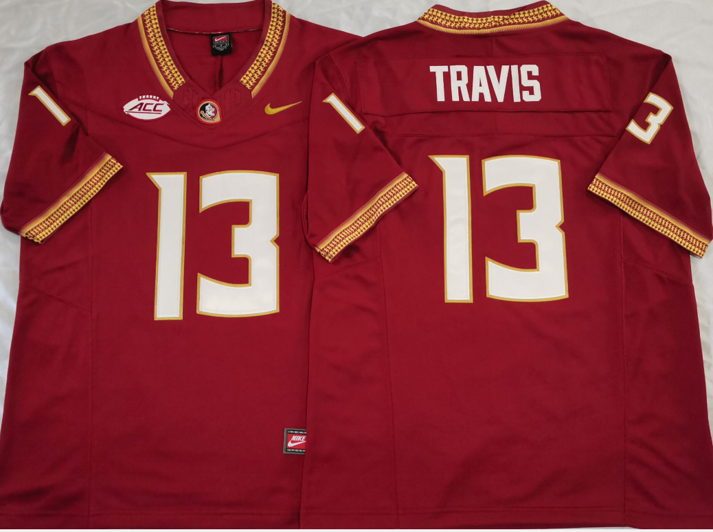 Men's Florida State Seminoles Jordan Travis #13 Red Player Jersey basketball jersey product view 1