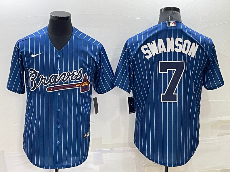 Men's Atlanta Braves Dansby Swanson #7 Blue Replica Player Jersey1 baseball jersey product view 1