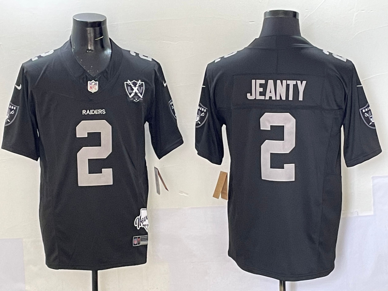 Men's Las Vegas Raiders Ashton Jeanty #2 Black 2025 NFL active First Round Pick Game Jersey football jersey product view 1
