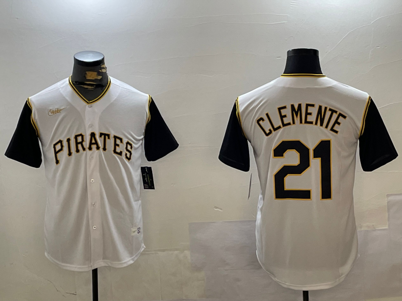 Men's Pittsburgh Pirates Roberto Clemente White Replica Player Jersey baseball jersey product view 1