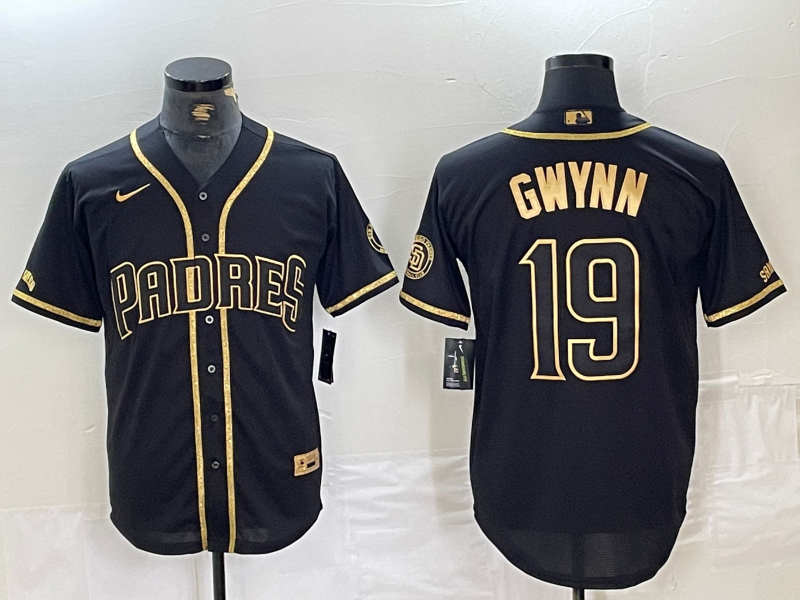 Men's San Diego Padres Tony Gwynn #19 Black Stitched Jersey baseball jersey product view 1