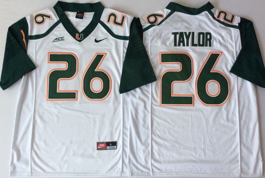 Men's Miami Hurricanes Sean Taylor #26 White Team Football game Jersey football jersey product view 1
