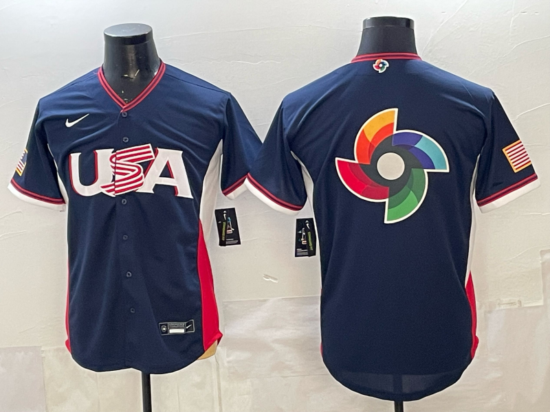 Men's USA Baseball Navy 2026 World Baseball Classic Player Jersey baseball jersey product view 1