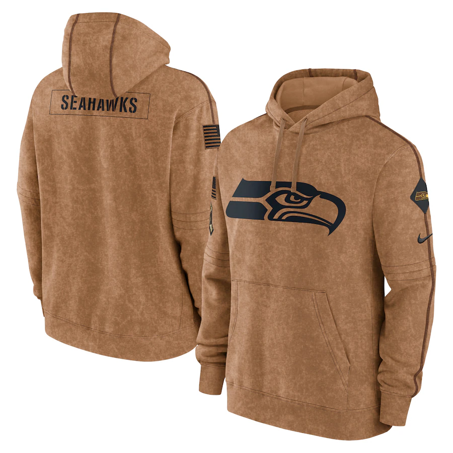 Men's Seattle Seahawks Brown 2023 Salute To Service Club Pullover Hoodie football jersey product view 1