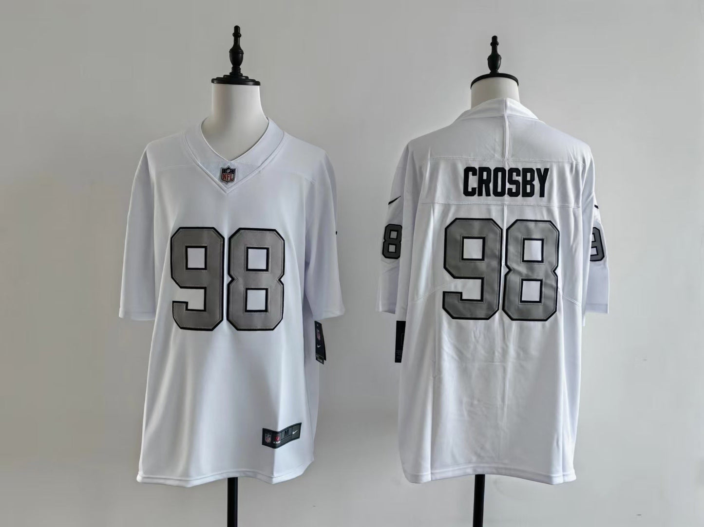 Men's Oakland Raiders Maxx Crosby Jersey - White-Silver Numbers football jersey product view 1