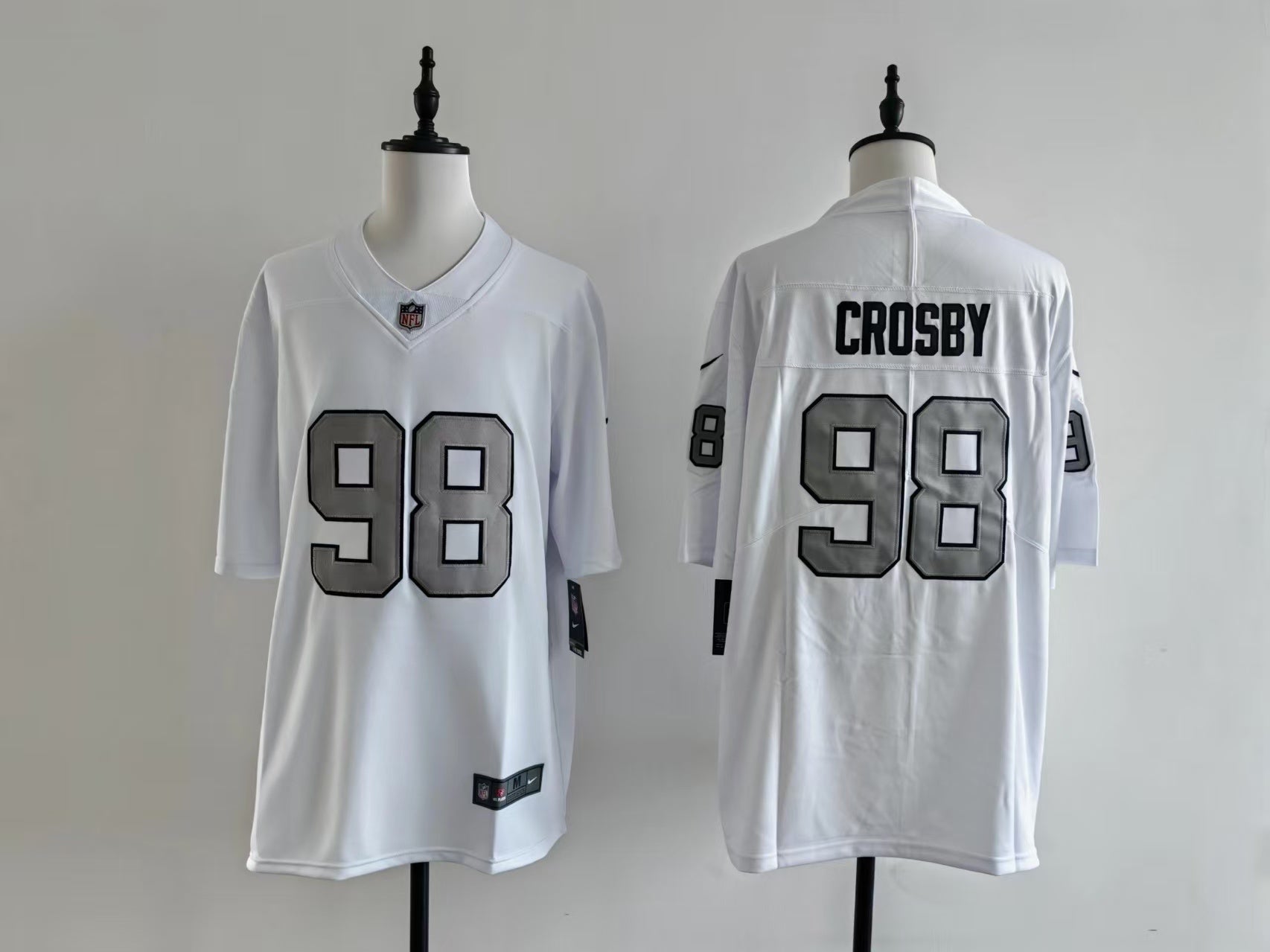Men's Oakland Raiders Maxx Crosby Jersey - White-Silver Numbers football jersey product view 1