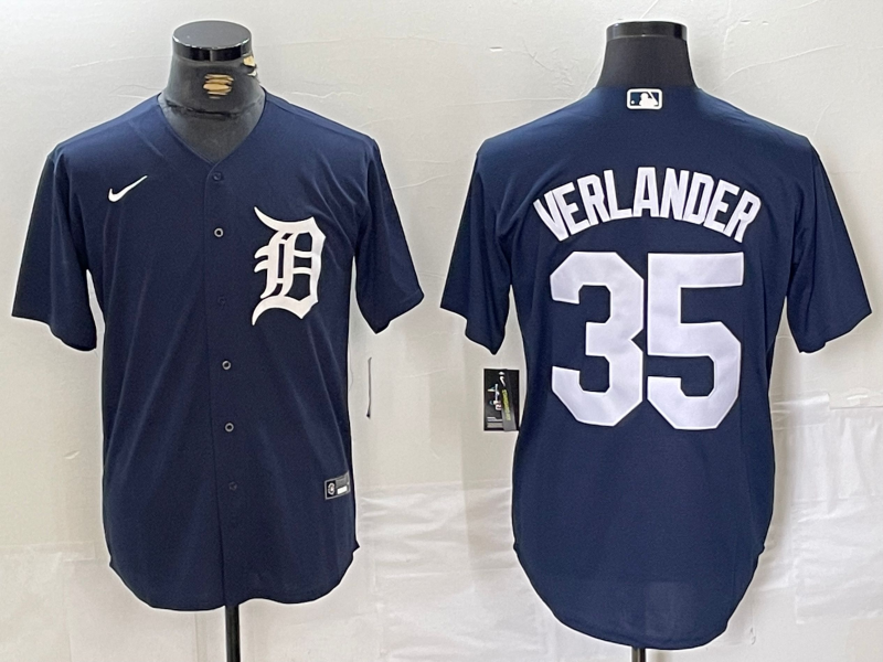 Men's Detroit Tigers Justin Verlander #35 Navy Replica Player Jersey baseball jersey product view 1