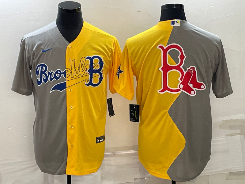 Men's Boston Red Sox Yellow/Gray Alternate Replica Player Jersey baseball jersey product view 1