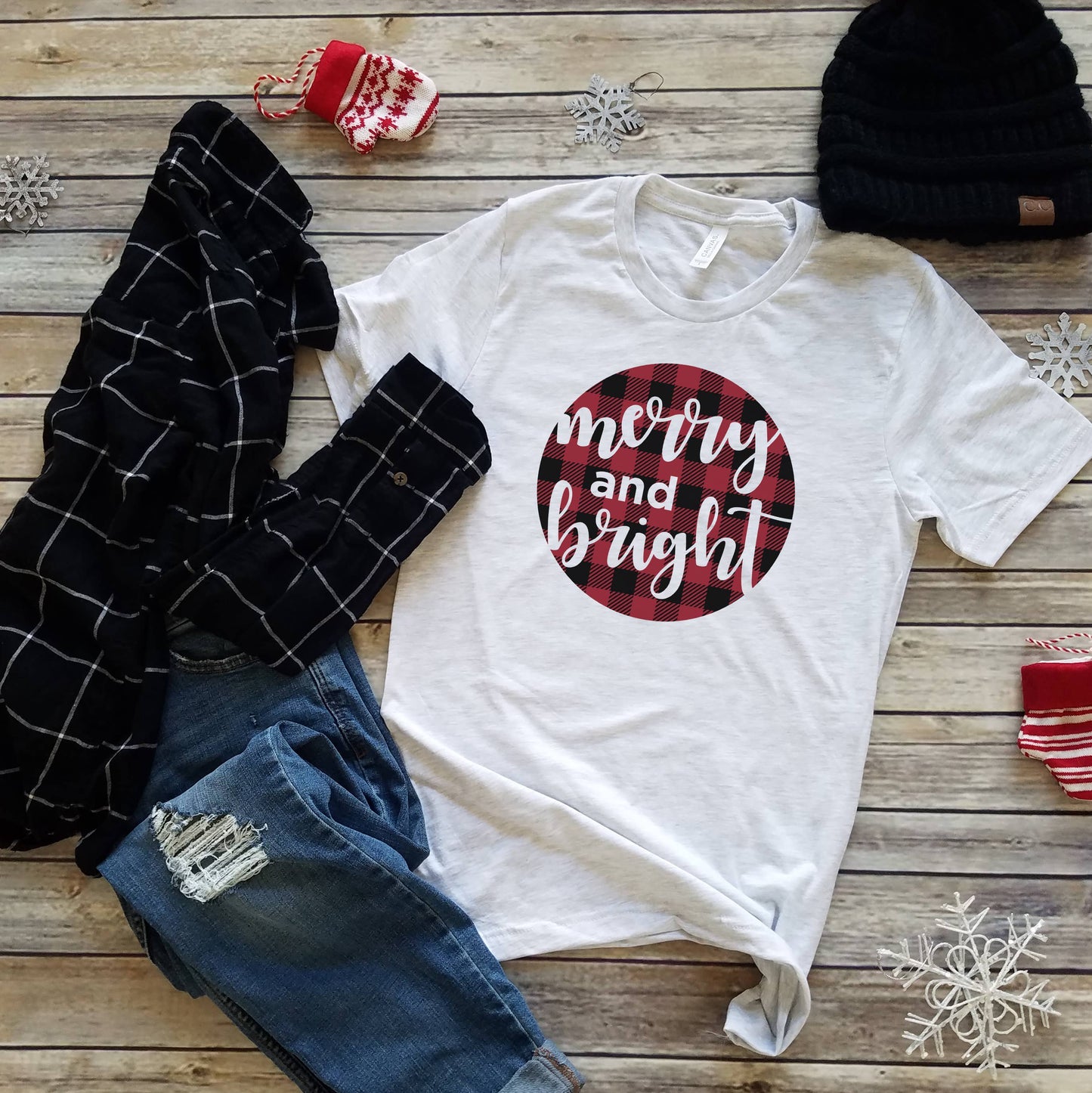 Merry & Bright Circle Tee | Christmas | Sizes XS-2XL Unisex T-shirt, Sweatshirt, Hoodie, Long Sleeve Tee - T-Shirt, Sweatshirt, Hoodie