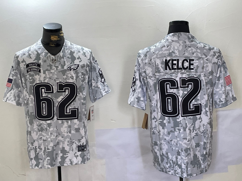 Men's Philadelphia Eagles Jason Kelce #62 Arctic Camo 2024 Salute to Service Limited Jersey1 football jersey product view 1
