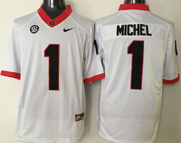Men's Georgia Bulldogs Sony Michel White Player Game Jersey sports jersey product view 1