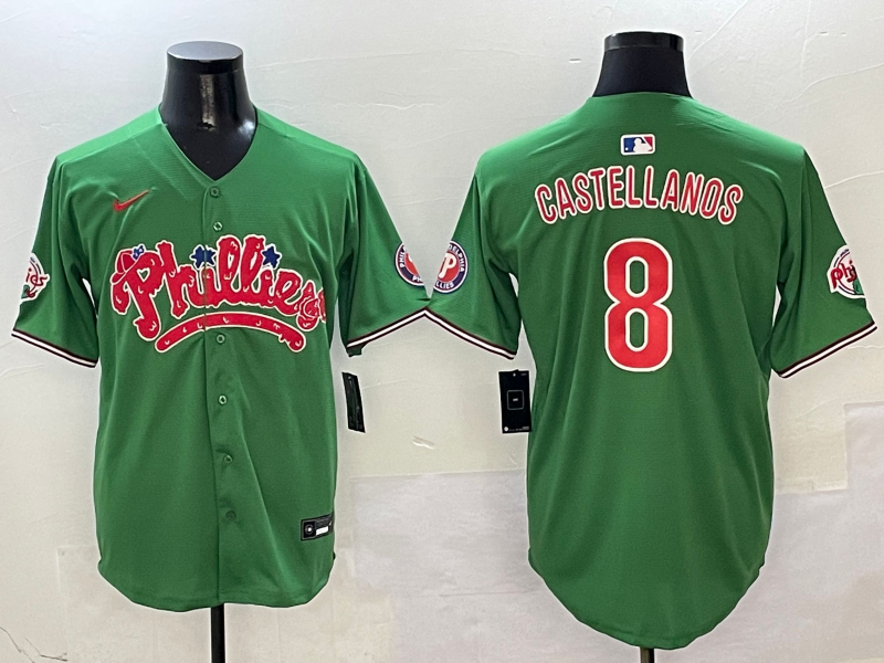 Men's Philadelphia Phillies Nick Castellanos #8 Green Game Jersey baseball jersey product view 1