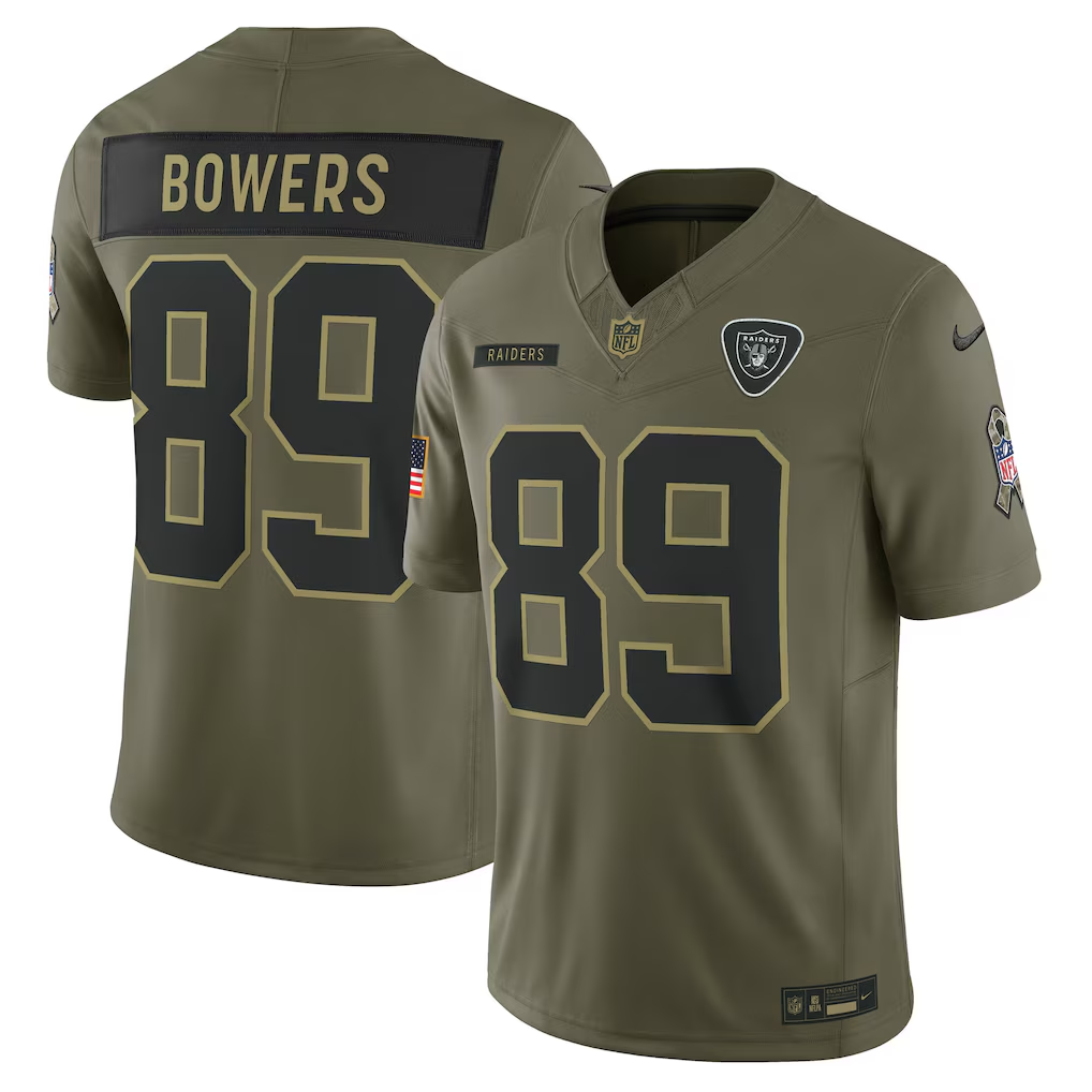 Men's Las Vegas Raiders Brock Bowers Olive 2025 Salute to Service Limited Jersey football jersey product view 1