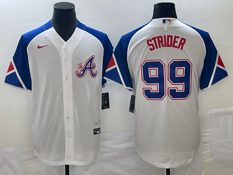 Men's Atlanta Braves Spencer Strider #99 White 2023 City Connect Replica Player Jersey1 baseball jersey product view 1