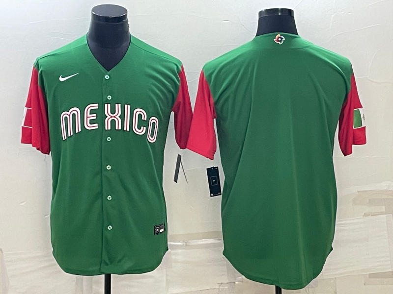 Men's 2023 World Baseball Classic Mexico Green/Red Blank Jersey baseball jersey product view 1