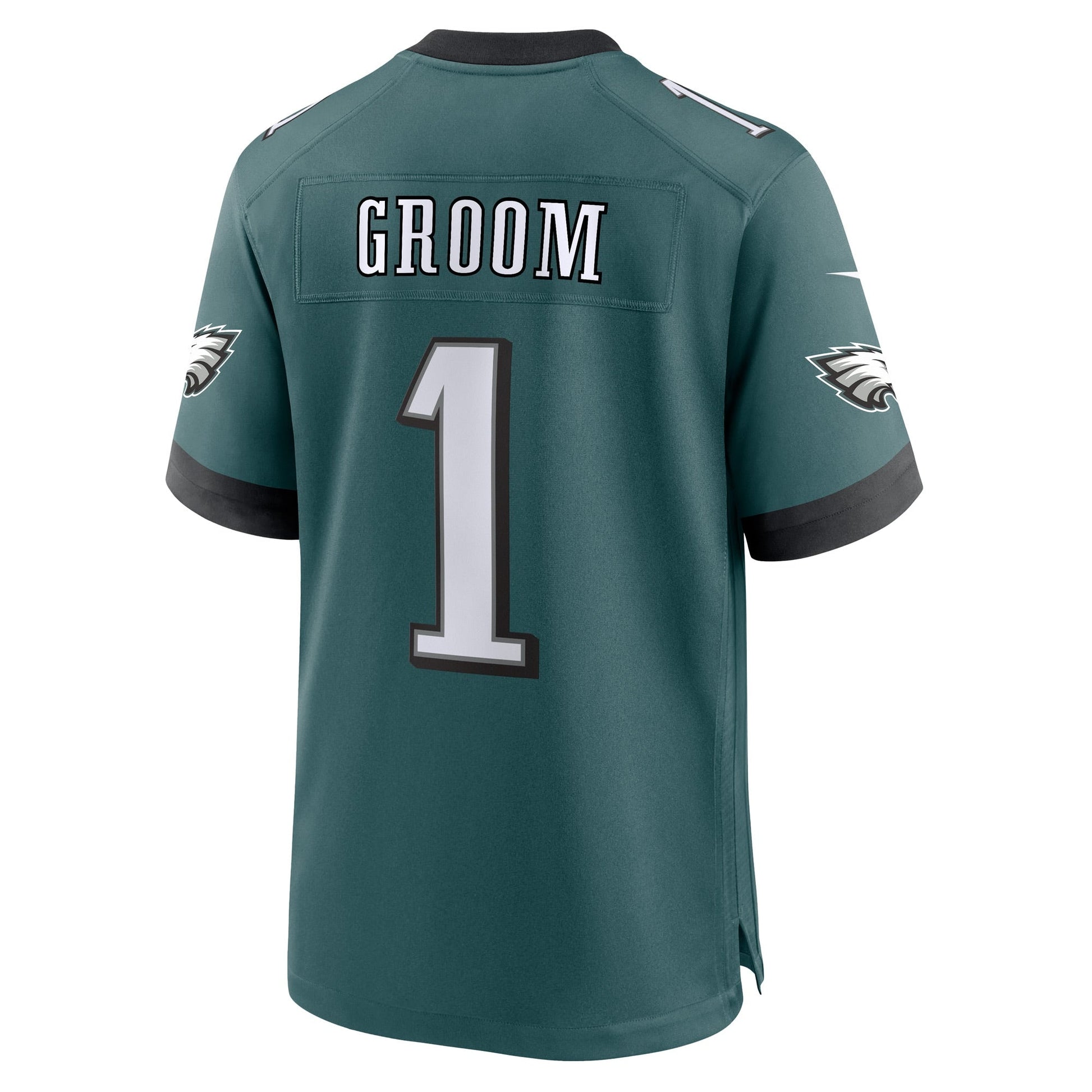 Number 1 Groom Philadelphia Eagles Game Jersey - Midnight Green football jersey product view 3