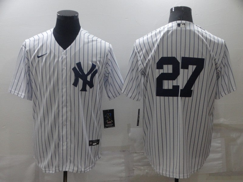 Men's New York Yankees Giancarlo Stanton #27 White Replica Player Name Jersey baseball jersey product view 1