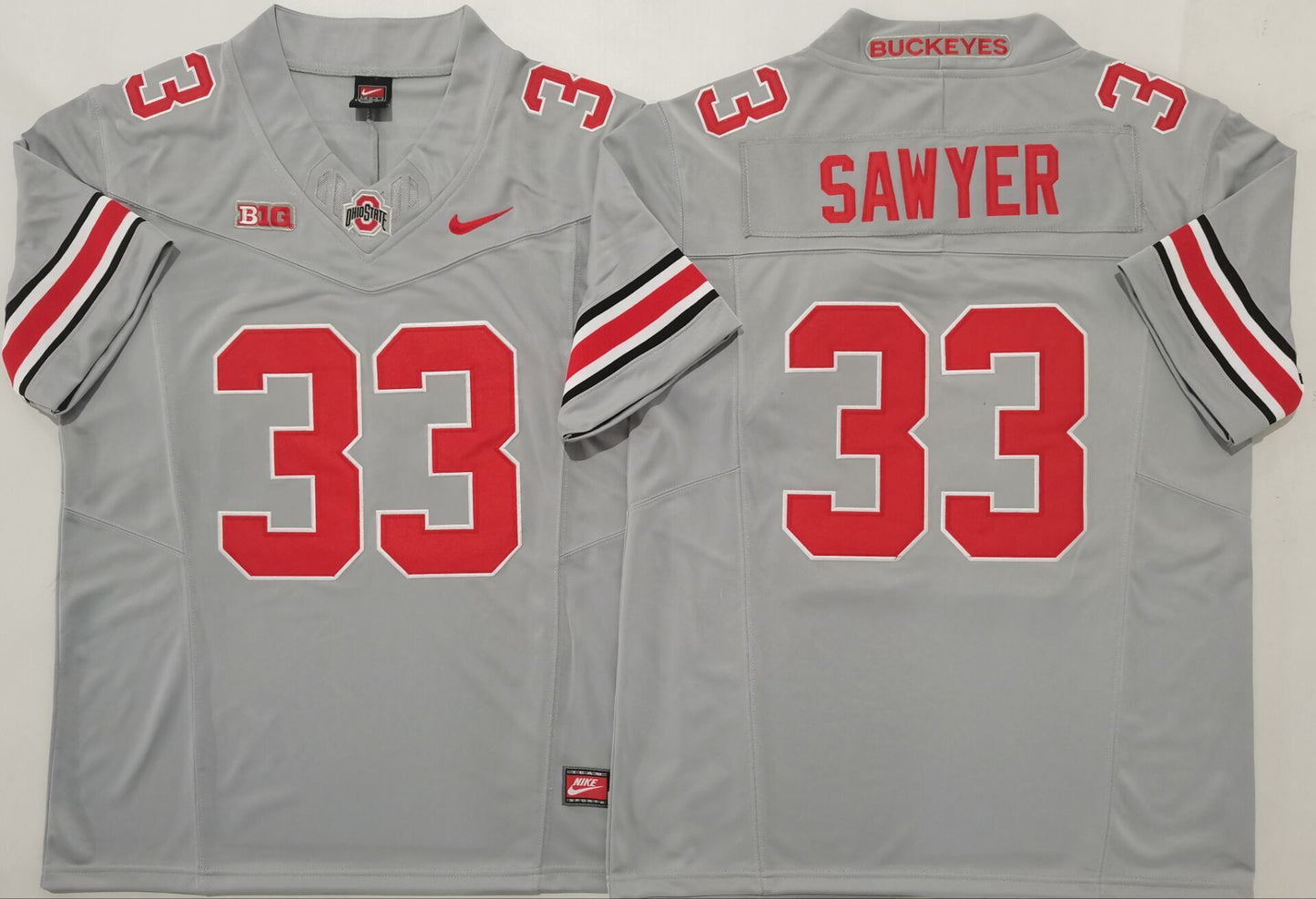 Men's Ohio State Buckeyes Jack Sawyer Gray Player Game Jersey sports jersey product view 1