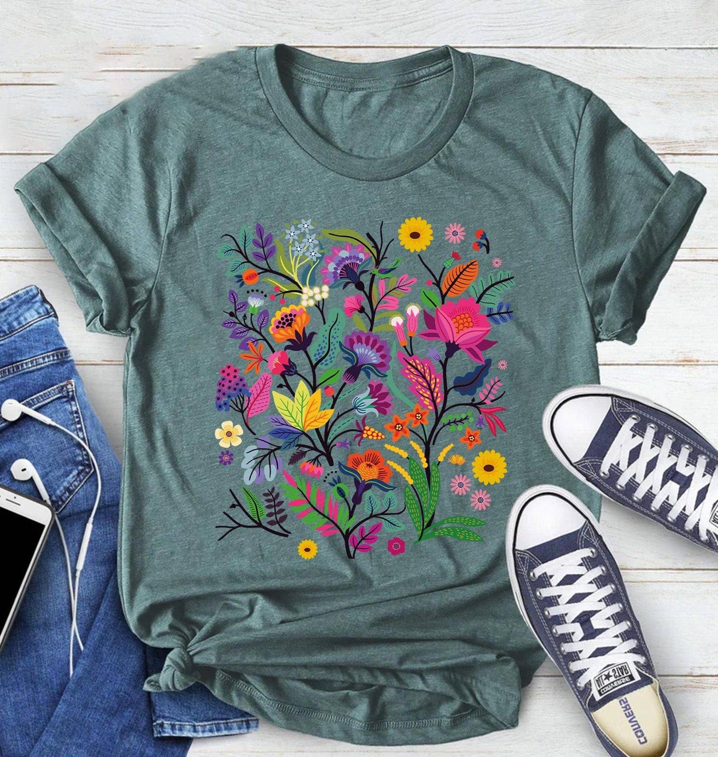 Floral Graphic Tee, Colorful Flowers, Casual Shirt Unisex T-shirt, Sweatshirt, Hoodie, Long Sleeve Tee - T-Shirt, Sweatshirt, Hoodie