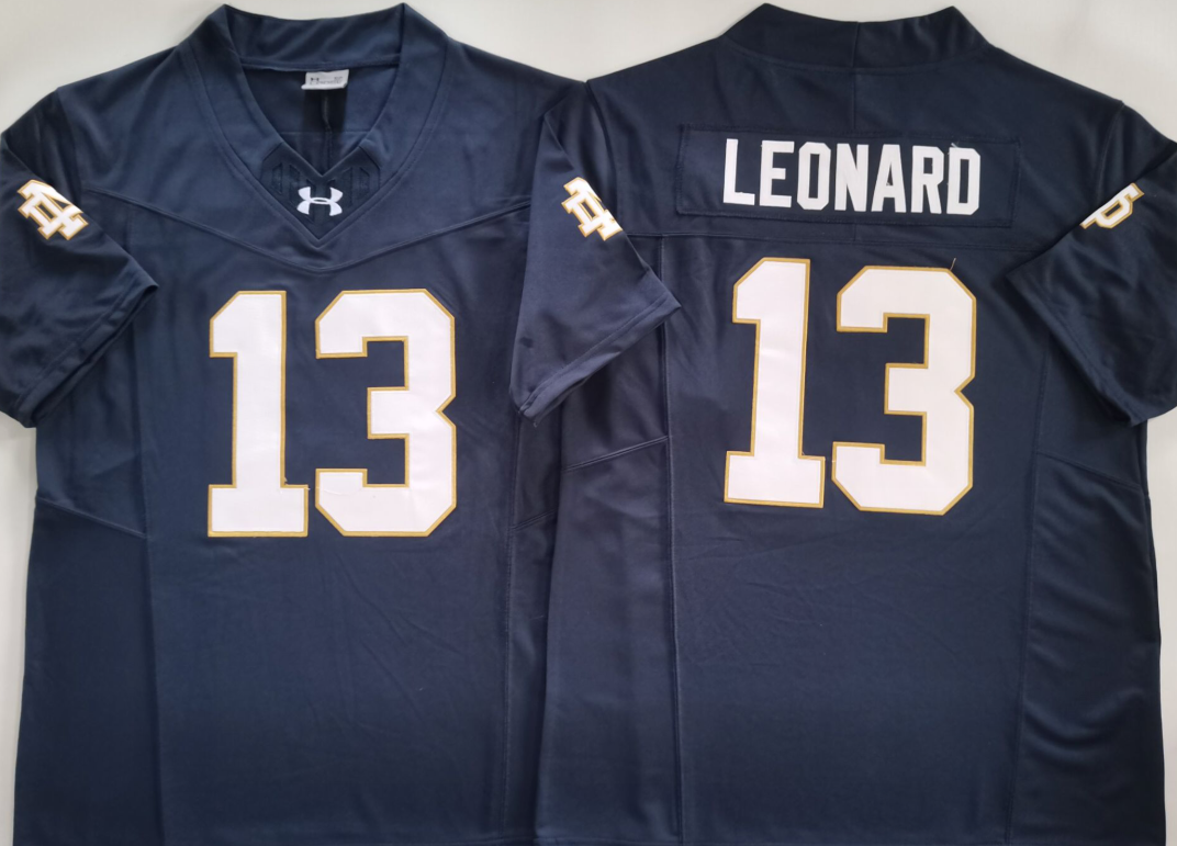 Men's Norte Dame Fighting Irish Riley Leonard #13 Navy Player Game Jersey sports jersey product view 1