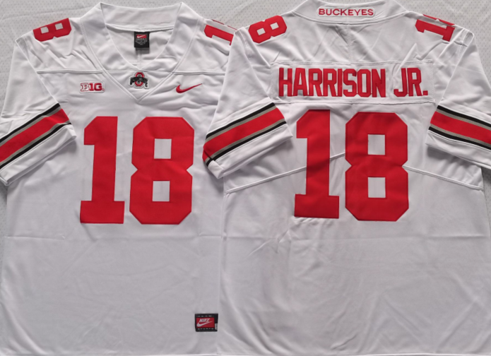Men's Ohio State Buckeyes Marvin Harrison JR #18 White Player Game Jersey sports jersey product view 1