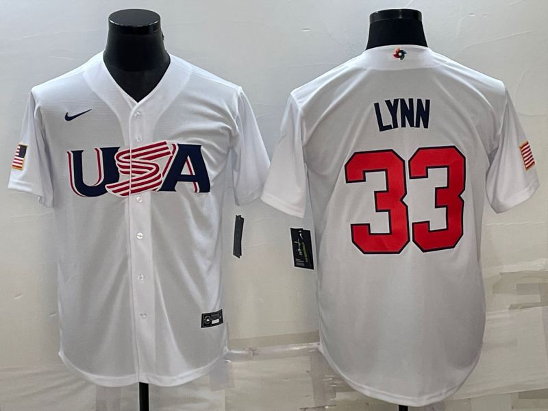 Men's 2023 World Baseball Classic Lance Lynn USA White Jersey baseball jersey product view 1