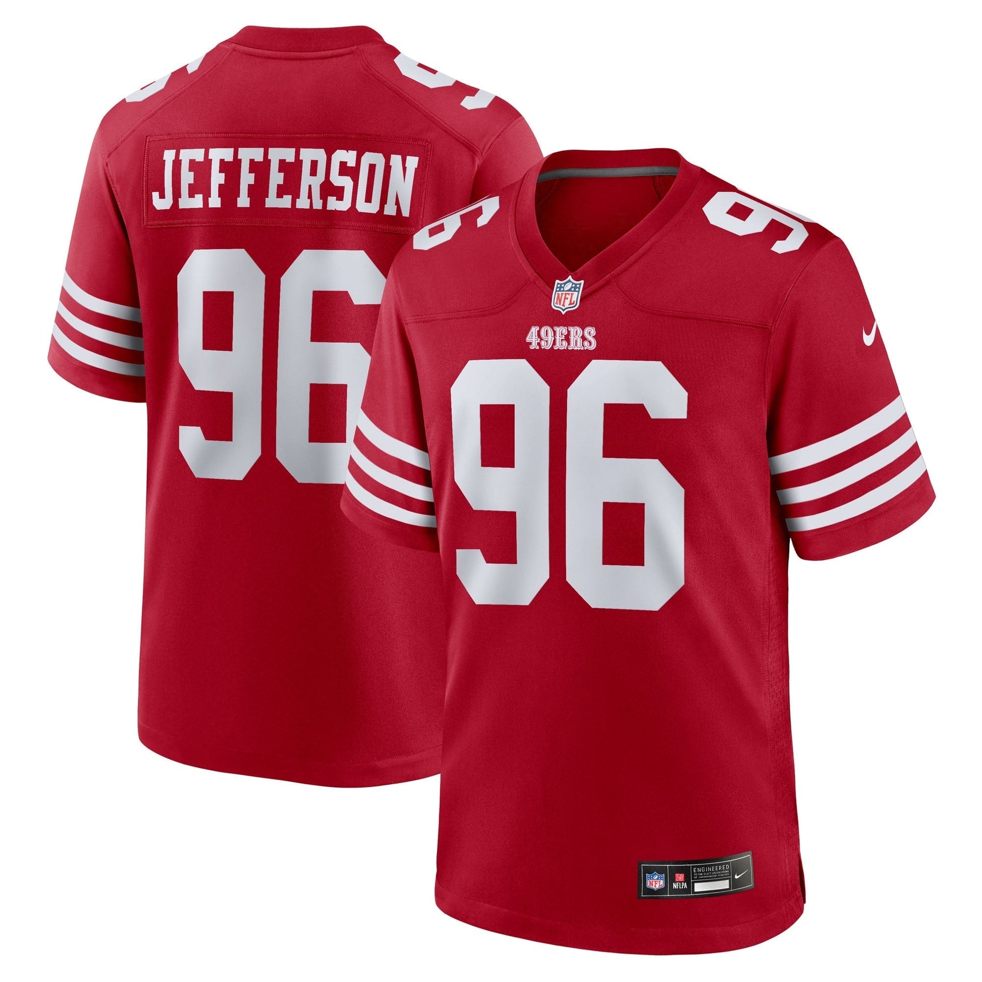 San Francisco 49ers Jordan Jefferson Scarlet Team Game Jersey basketball jersey product view 1
