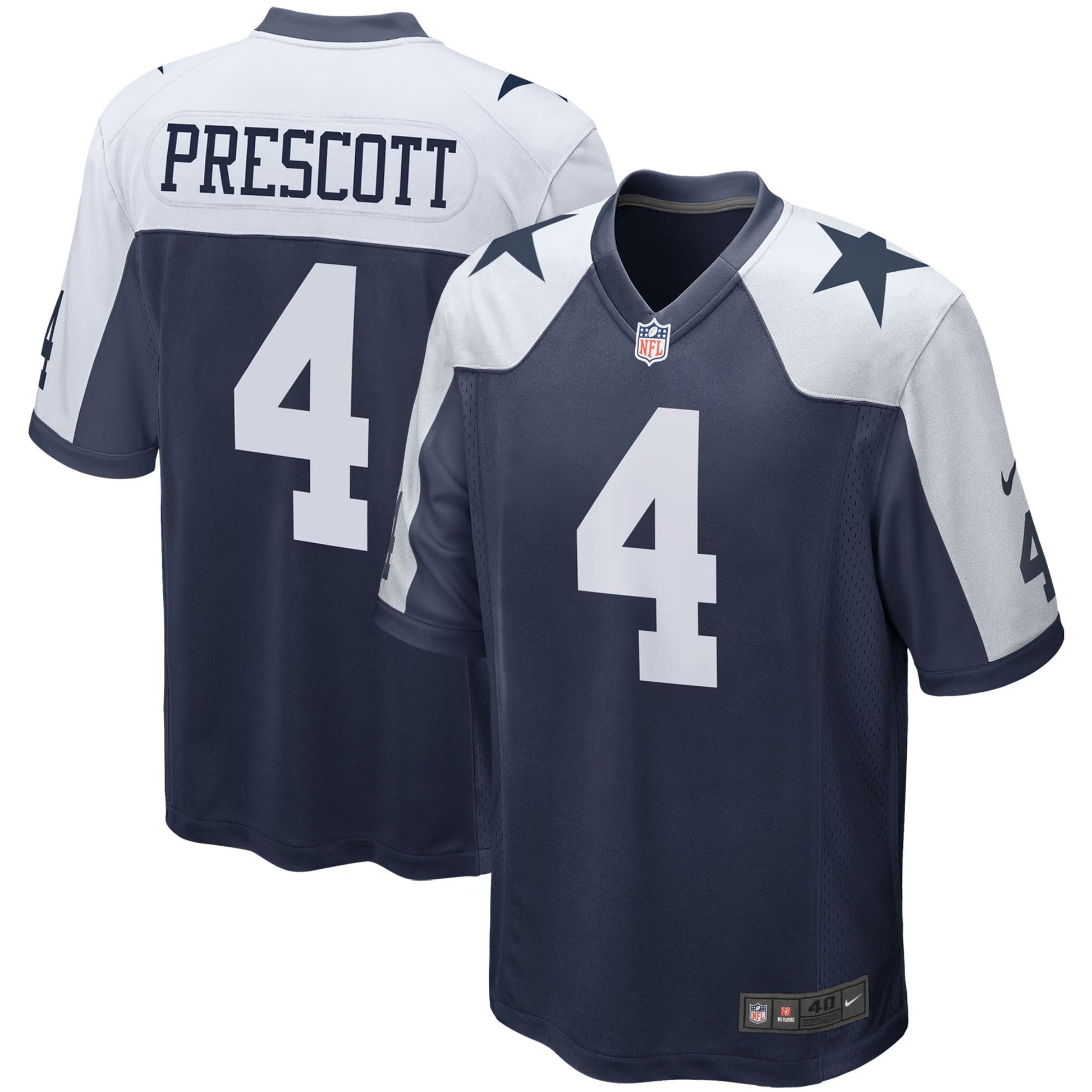 Dallas Cowboys Dak Prescott Navy Alternate Game Team Jersey football jersey product view 1