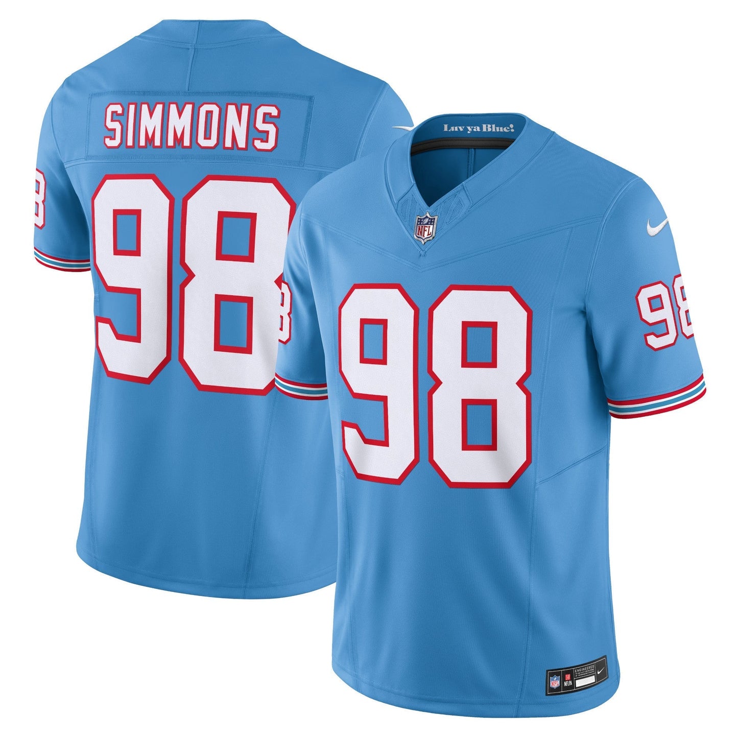 Tennessee Titans Jeffery Simmons Light Blue Vapor F.U.S.E. Limited Jersey football jersey product view 1