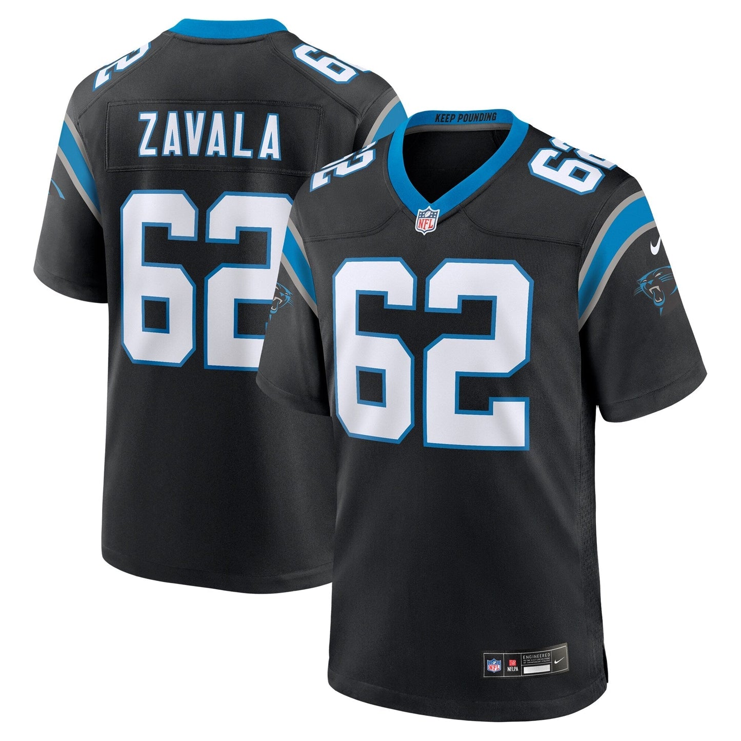 Carolina Panthers Chandler Zavala Black Game Jersey football jersey product view 1