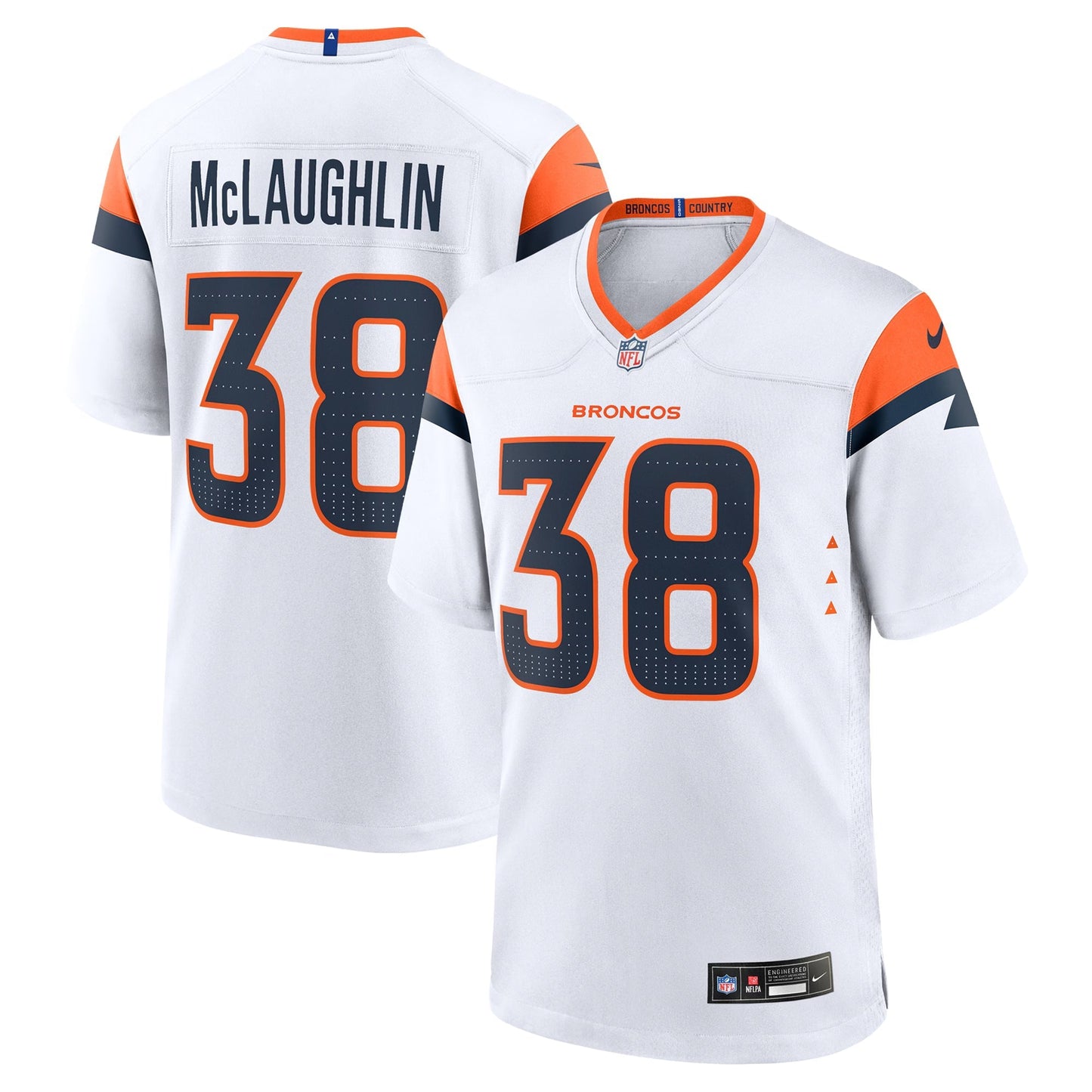 Denver Broncos Jaleel McLaughlin White Game Jersey football jersey product view 1