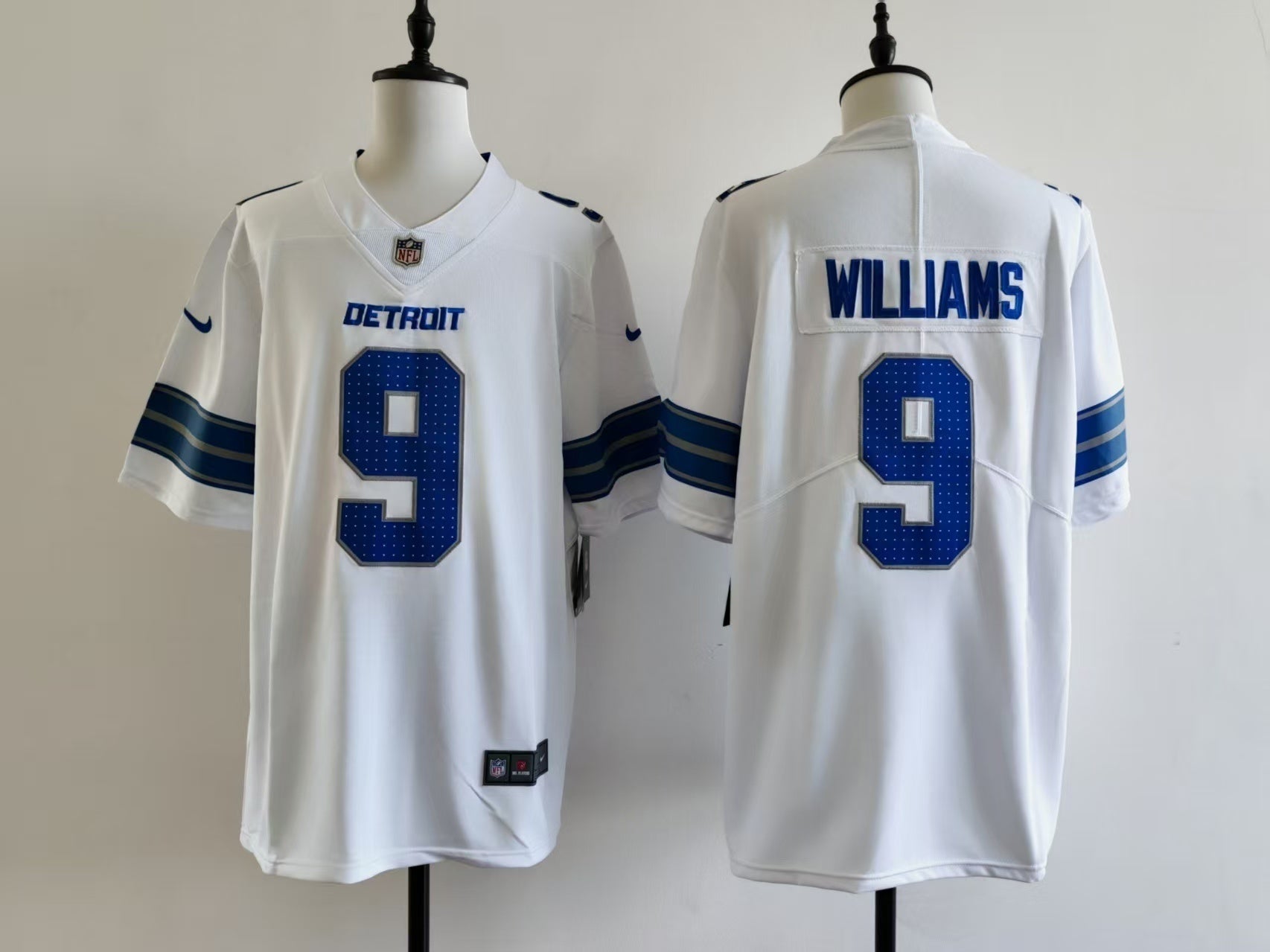 Men's Detroit Lions Jameson Williams Jersey - White#9 football jersey product view 1