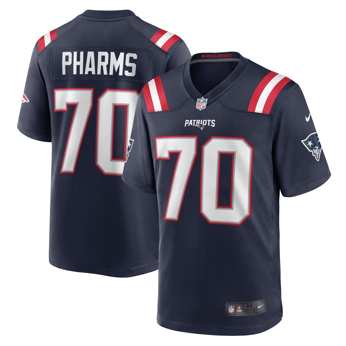 Jeremiah Pharms Jr. New England Patriots Team Game Jersey - Navy football jersey product view 1