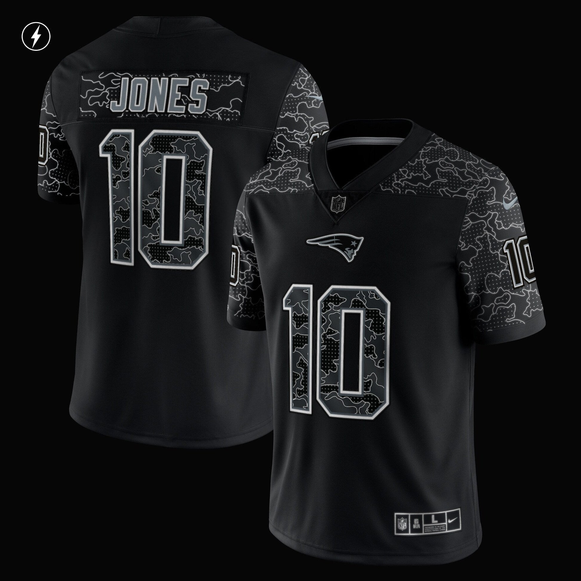 Mac Jones New England Patriots RFLCTV Limited Jersey - Black football jersey product view 2