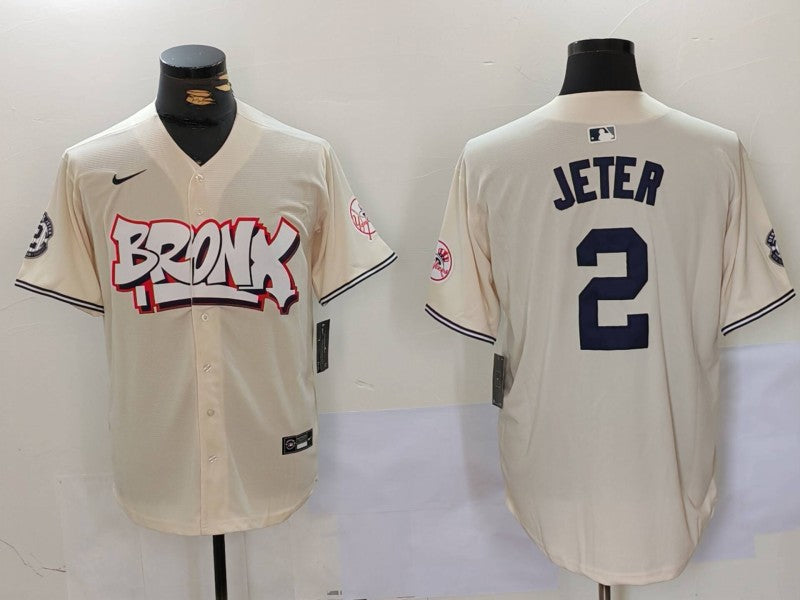 Men's New York Yankees Derek Jeter #2 Cream Limited Player Jersey baseball jersey product view 1